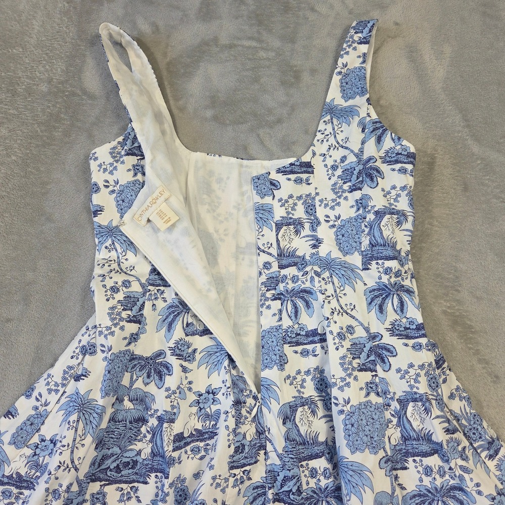 Cynthia Rowley Blue White Tropical Print Fit Flare Dress Womens 10 Preppy Beach - Picture 9 of 9